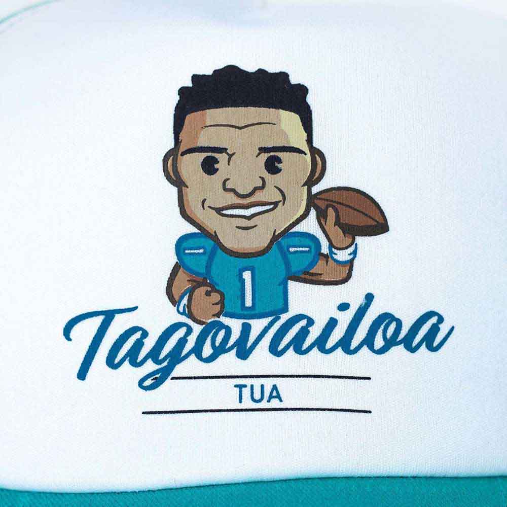 Tokyo Time Unisex Mesh Back Cap: NFLPA Tua Tagovalioa Emoji (White & Turquoise)