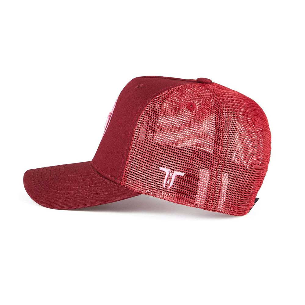 Tokyo Time Unisex Mesh Back Cap: TT Core Pink Logo (Maroon Red)