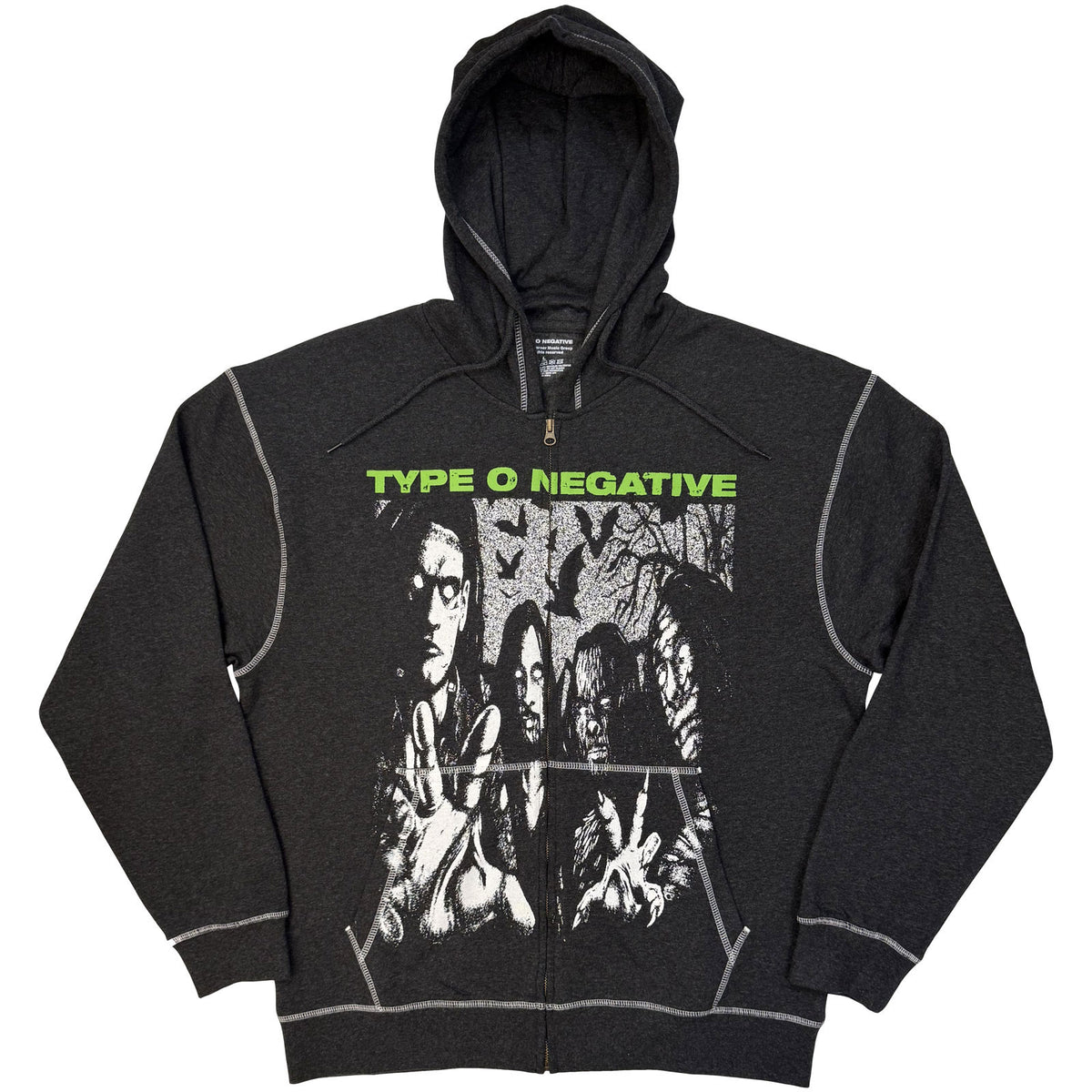 Type O Negative Unisex Zipped Hoodie: Bats (Charcoal Grey)