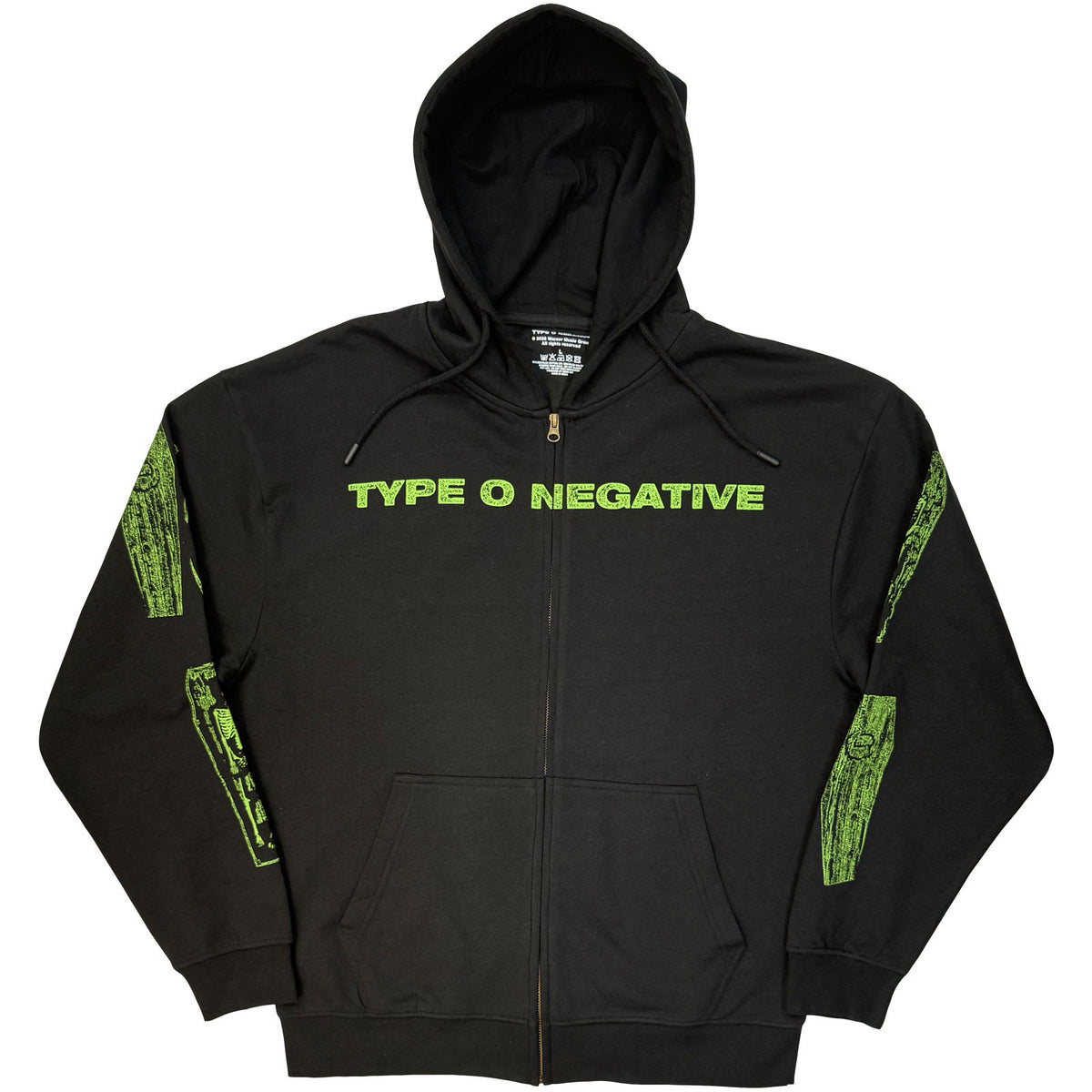 Type O Negative Unisex Zipped Hoodie: Green Coffins (Black) (Sleeve Print)