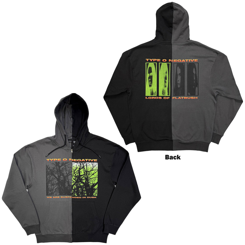 Type O Negative Unisex Zipped Hoodie: Suspended In Dusk (Charcoal Grey & Black) (Back Print)