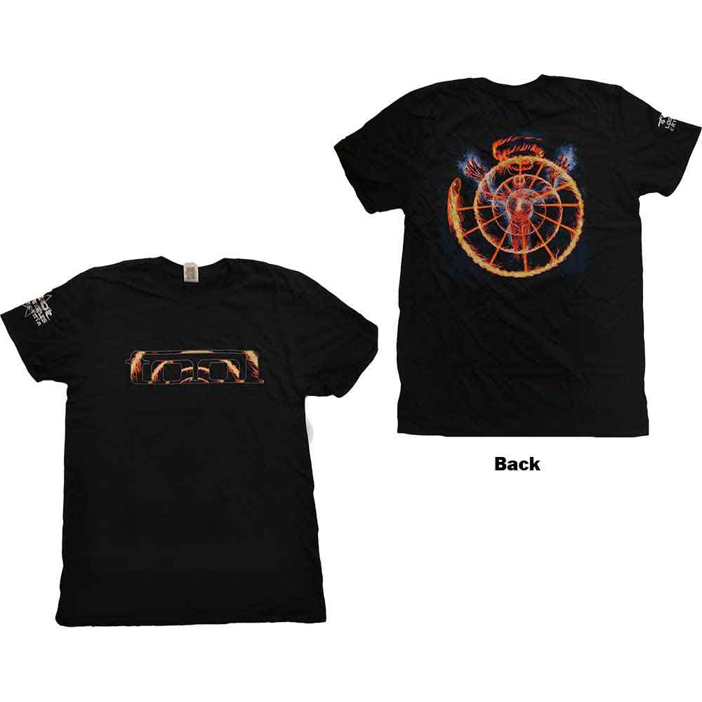 Tool Unisex T-Shirt: Flame Spiral (Black) (Back & Sleeve Print)