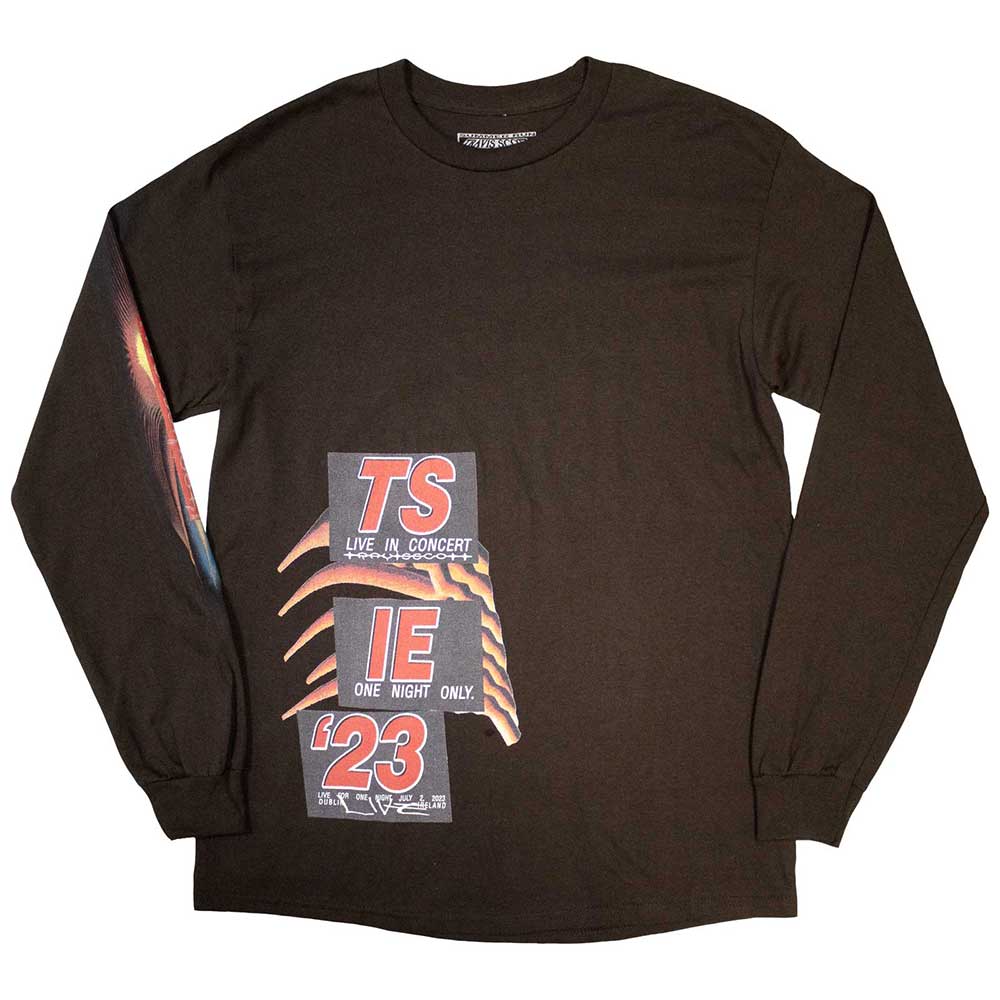Travis Scott Unisex Long Sleeve T-Shirt: Summer Run 2023 Dublin (Brown) (Back Print & Ex-Tour)