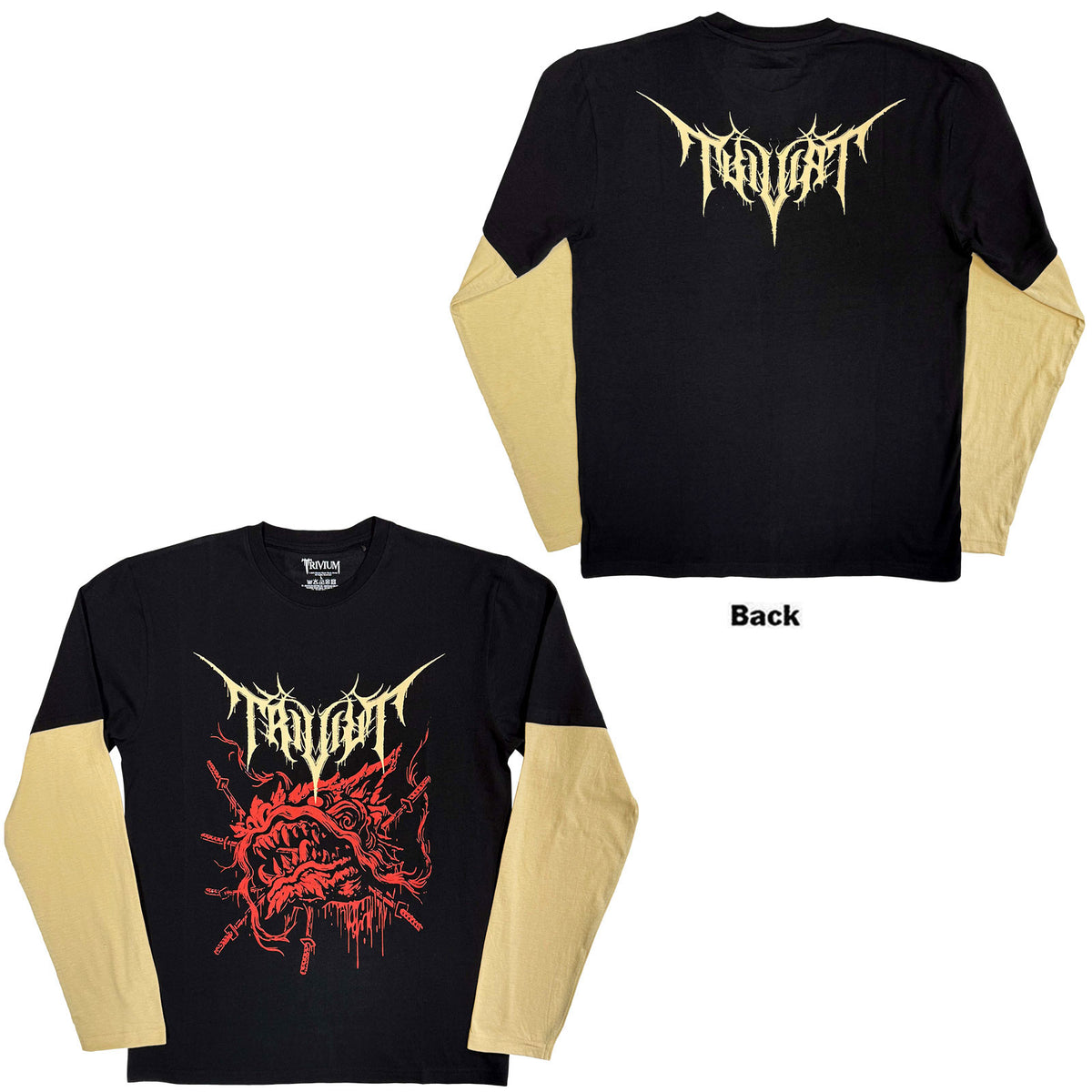 Trivium Unisex Layered Long Sleeve T-Shirt: Red Demon (Black & Sand) (Back Print)