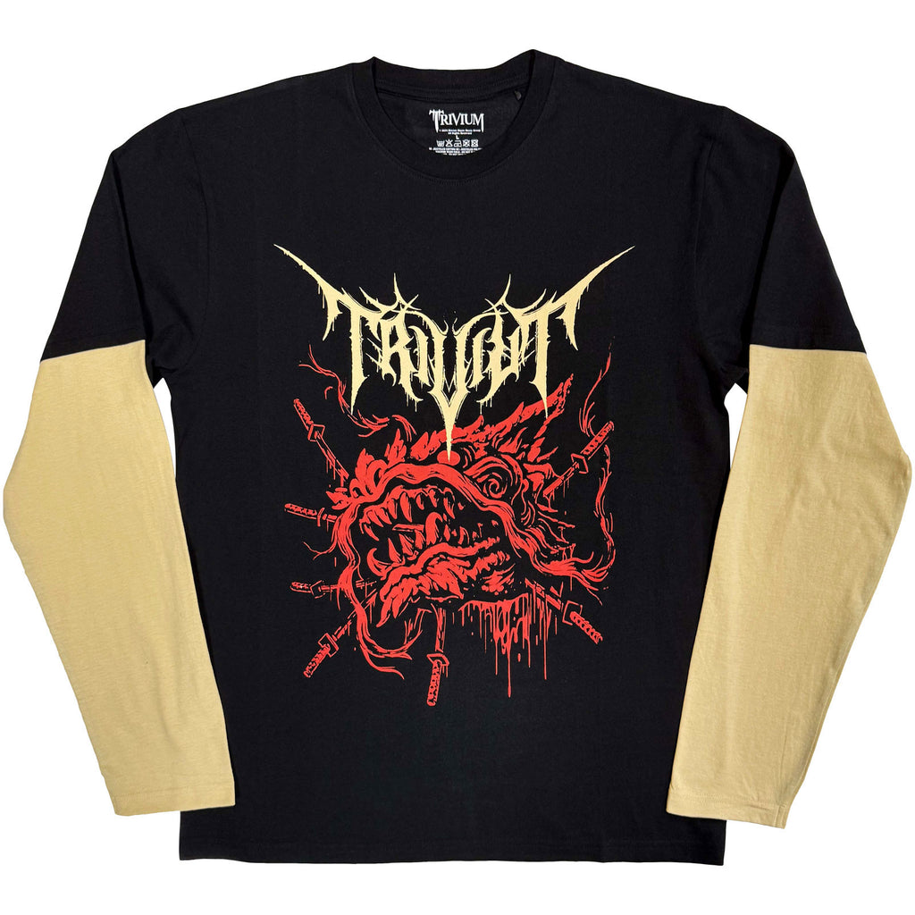 Trivium Unisex Layered Long Sleeve T-Shirt: Red Demon (Black & Sand) (Back Print)