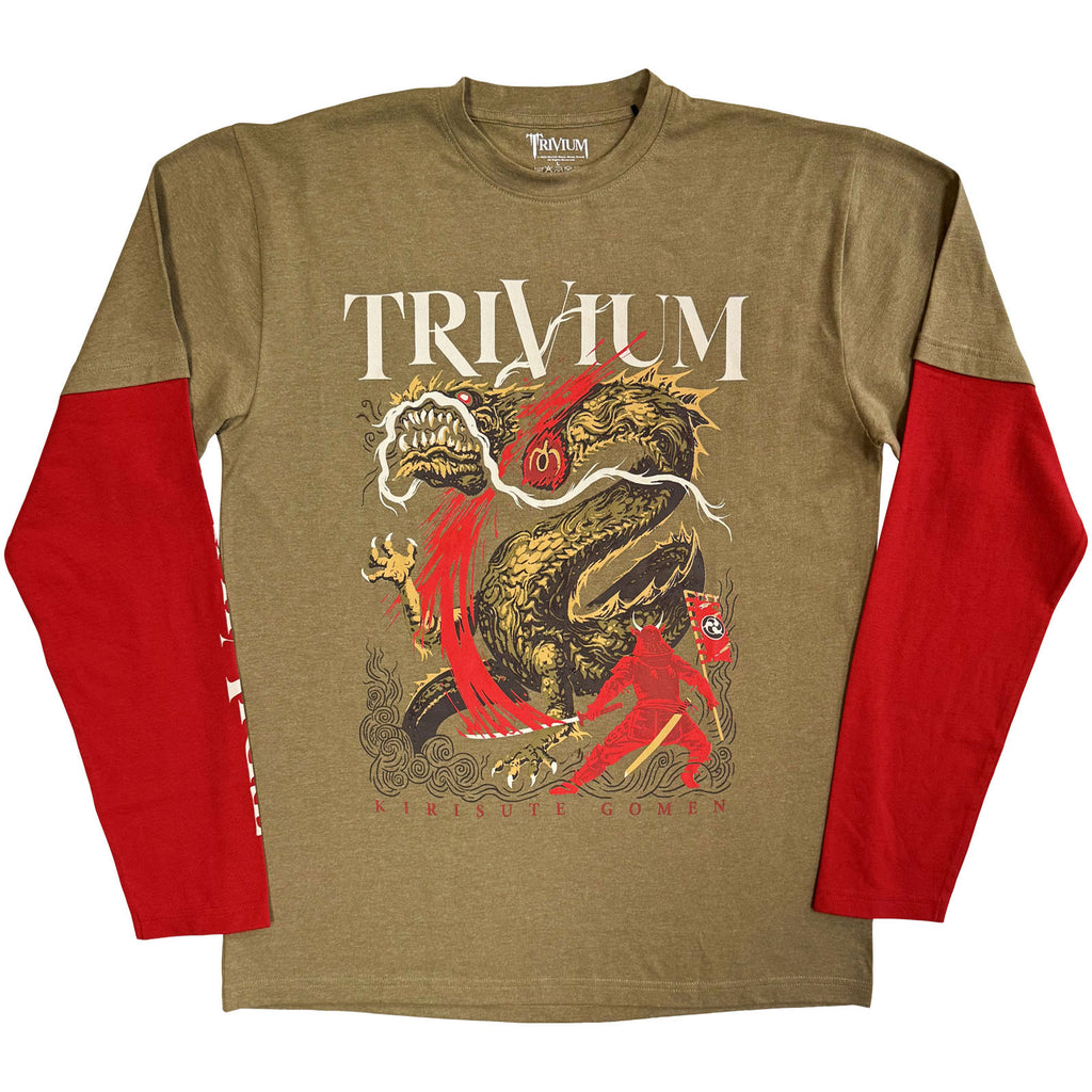 Trivium Unisex Layered Long Sleeve T-Shirt: Kirisute Gomen (Green & Red) (Back & Sleeve Print)