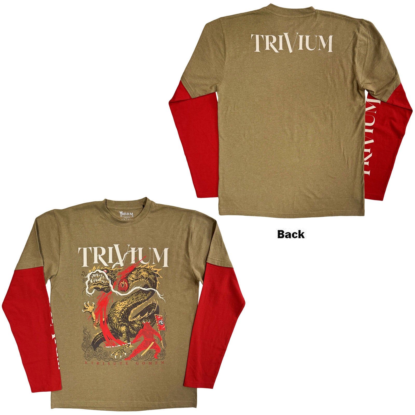 Trivium Unisex Layered Long Sleeve T-Shirt: Kirisute Gomen (Green & Red) (Back & Sleeve Print)
