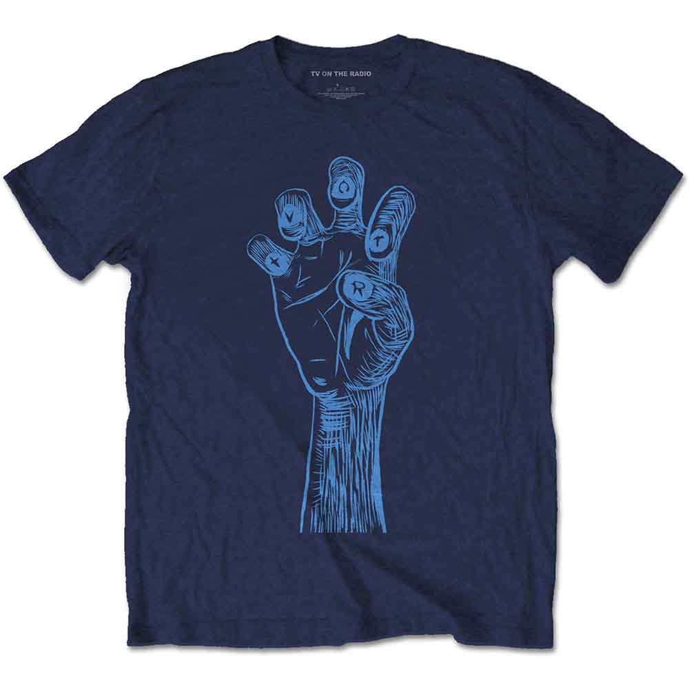 TV On The Radio Unisex T-Shirt: Brushstroke Hand (Navy Blue) (Back Print)