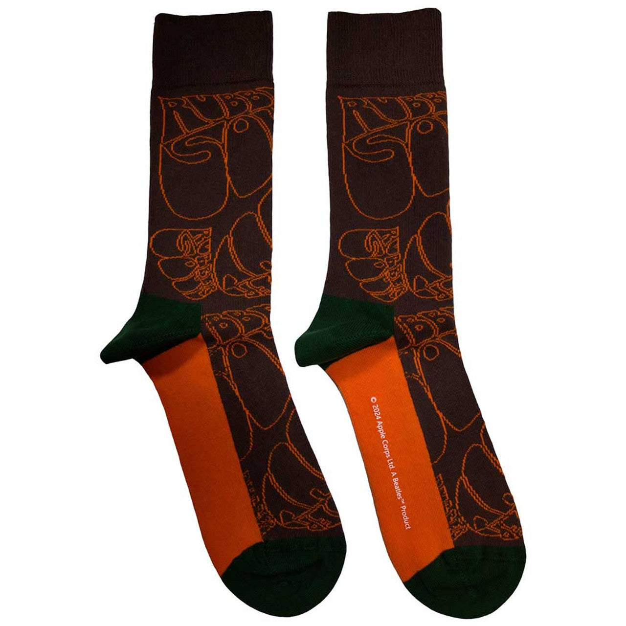 The Beatles: Rubber Soul Outline Repeat Socks | Brown & Orange | UK 7-11
