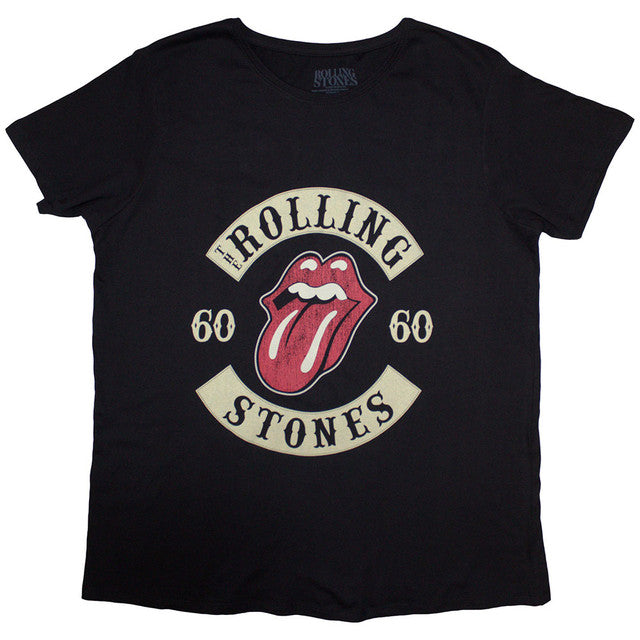 The Rolling Stones: Sixty Biker Tongue Ladies T-Shirt (Black) (Embellished)