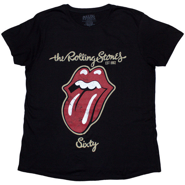 The Rolling Stones: Sixty Plastered Tongue Ladies T-Shirt (Black) (Embellished)