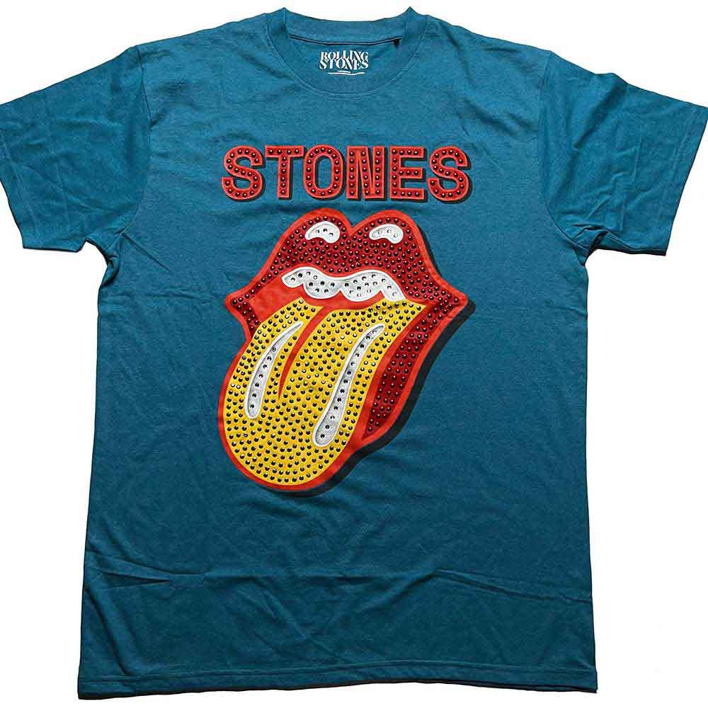 The Rolling Stones: Dia Tongue Unisex T-Shirt (Teal Blue) (Embellished)