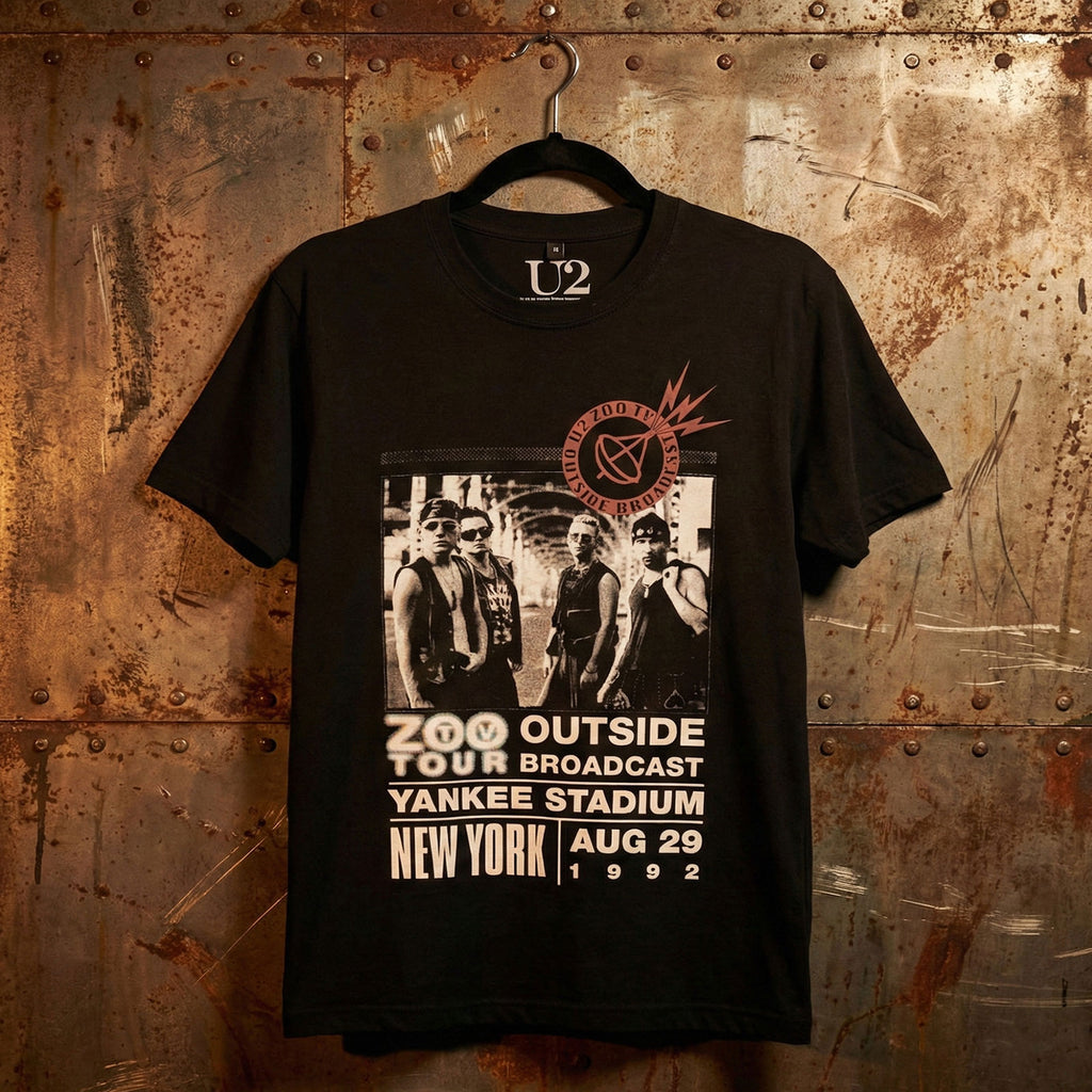 U2 Unisex Premium Carbon T-Shirt: Zoo TV Tour NY Poster 08.29.92 (Black)