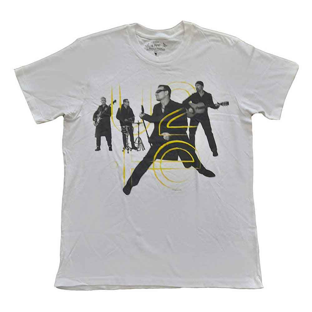 U2 Unisex T-Shirt: Live Action (White) (Back Print & Ex-Tour)
