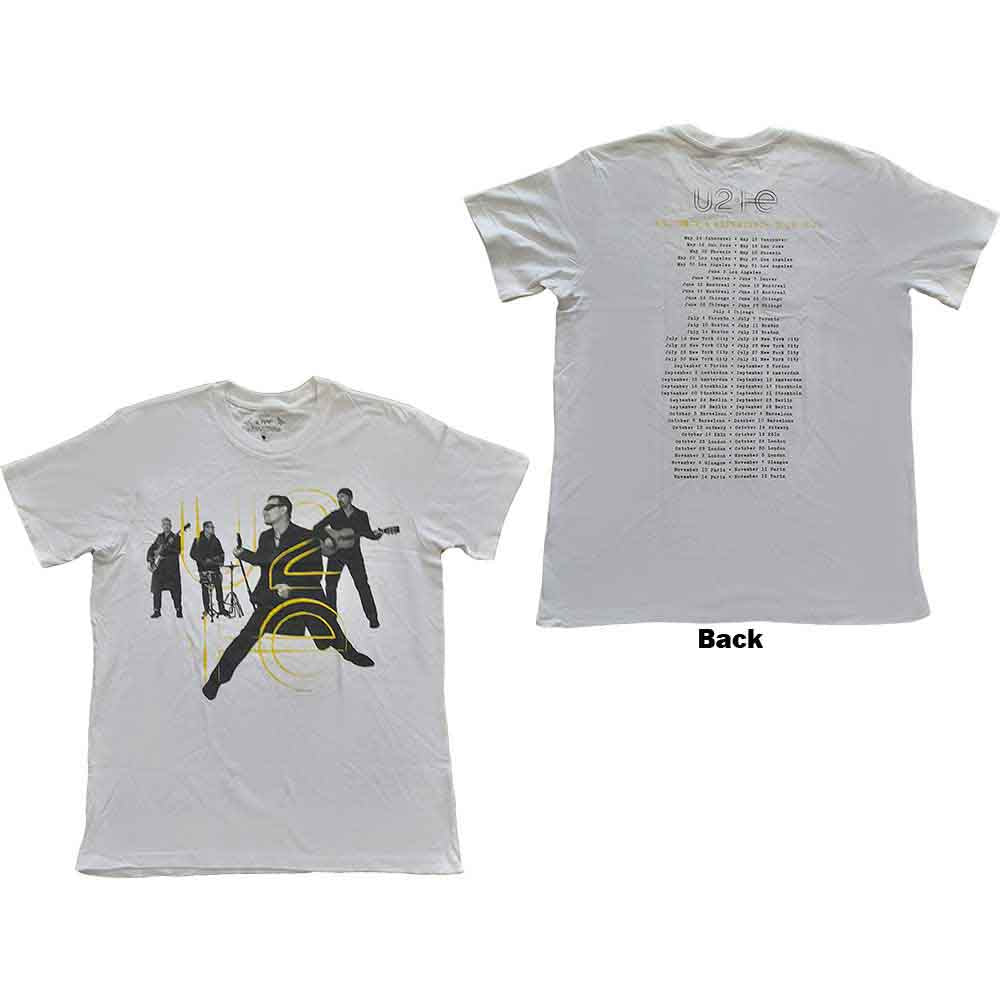 U2 Unisex T-Shirt: Live Action (White) (Back Print & Ex-Tour)