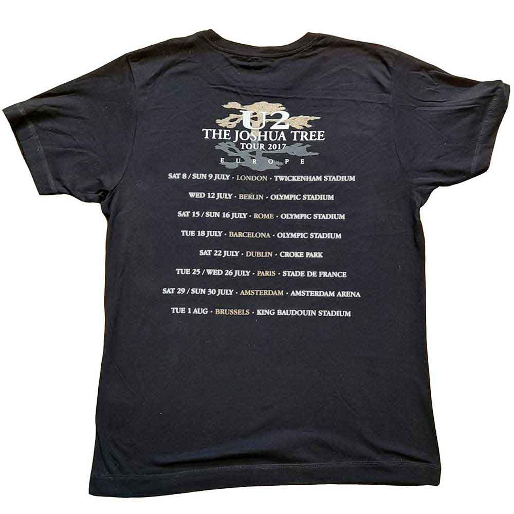 U2 Unisex T-Shirt: Joshua Tree Photo (Black) (Back Print & Ex-Tour)