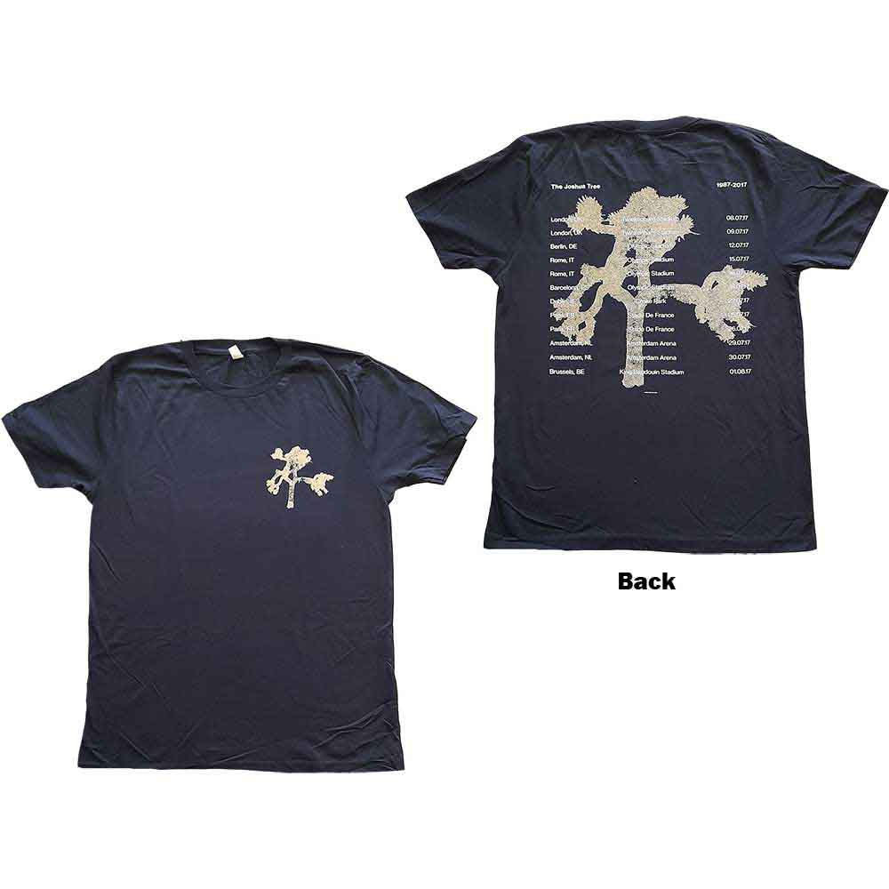 U2 Unisex T-Shirt: Joshua Tree Photo (Navy Blue) (Back Print & Ex-Tour)