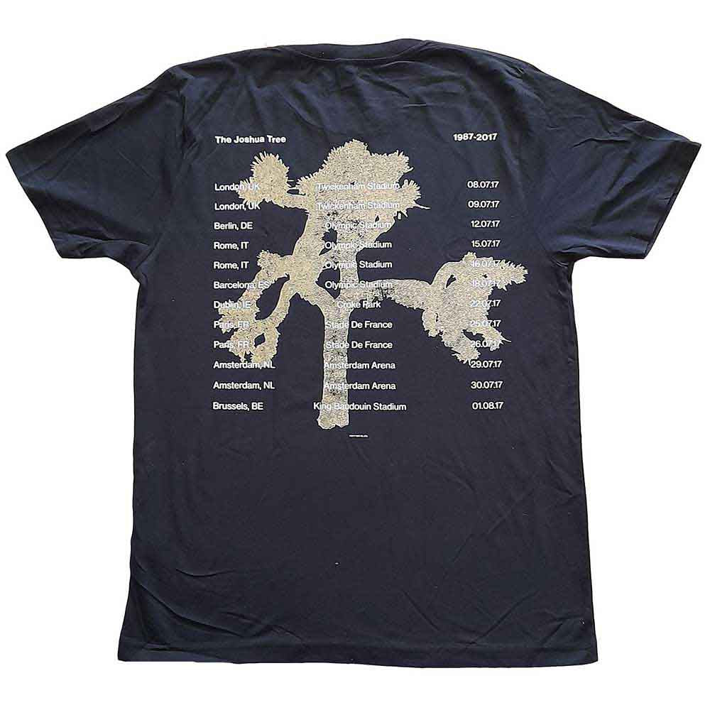 U2 Unisex T-Shirt: Joshua Tree Photo (Navy Blue) (Back Print & Ex-Tour)