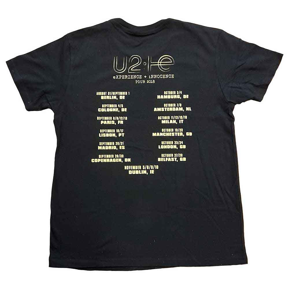 U2 Unisex T-Shirt: Logo 2018 (Black) (Back Print & Ex-Tour)