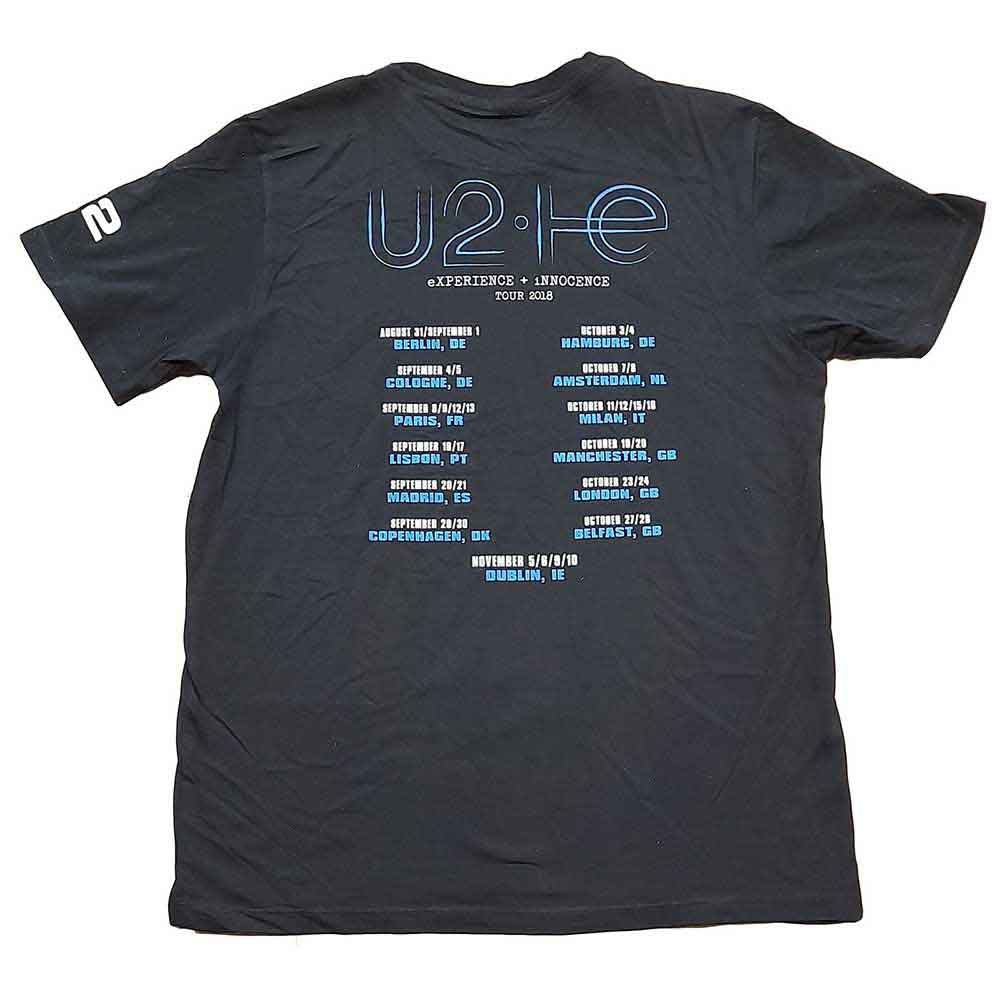 U2 Unisex T-Shirt: Repeat Logo (Black) (Back Print & Ex-Tour)