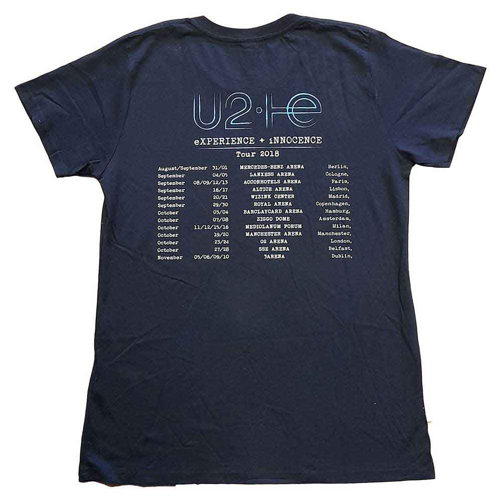 U2 Ladies T-Shirt: I+E 2018 Tour Dates (Navy Blue) (Back Print & Ex-Tour)