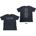 U2 Unisex T-Shirt: I+E 2015 Tour Dates (Navy Blue) (Back Print & Ex-Tour)