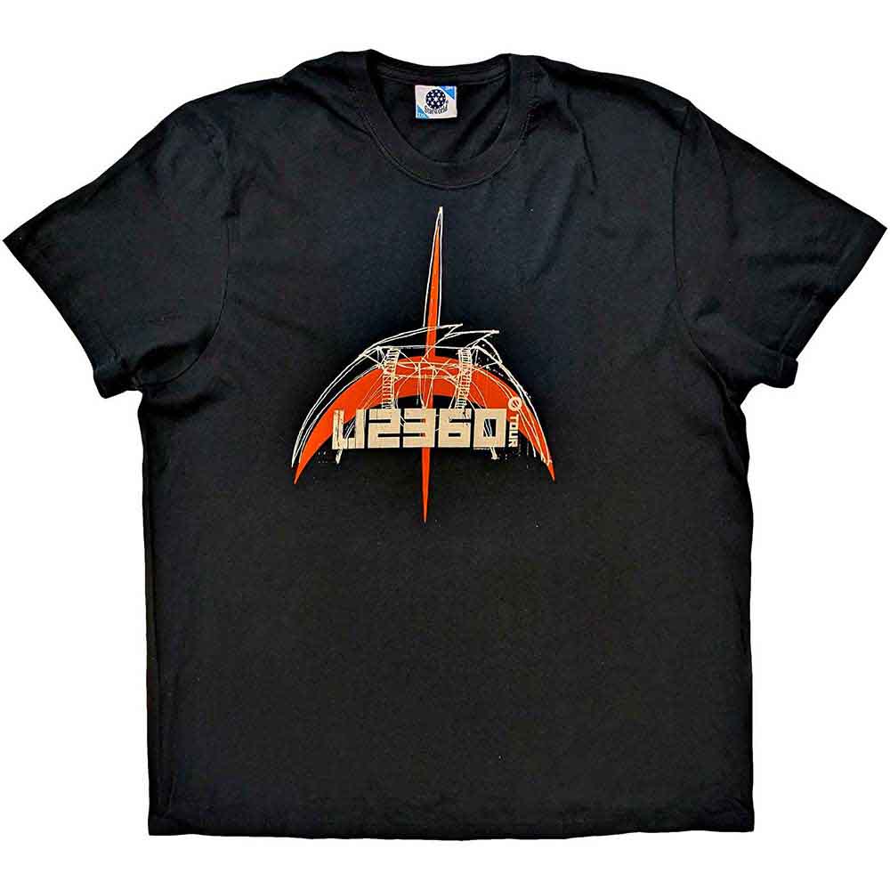 U2 Unisex T-Shirt: 359 Degree Tour 2009 Orange Logo (Black) (Back Print & Ex-Tour)