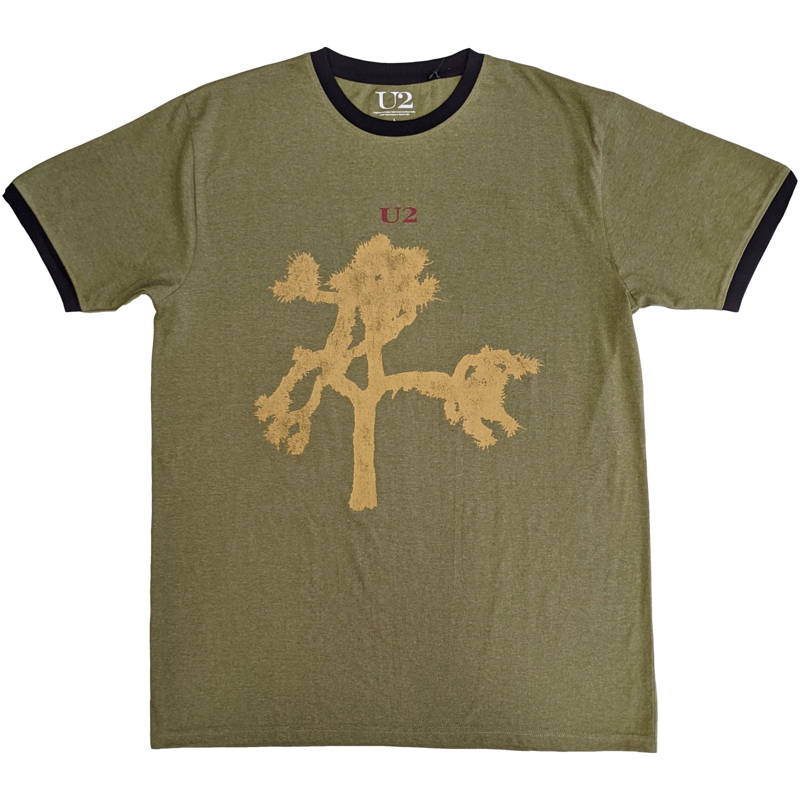 U2 Unisex Ringer T-Shirt: Joshua Tree Europe 1987. (Green) (Back Print)
