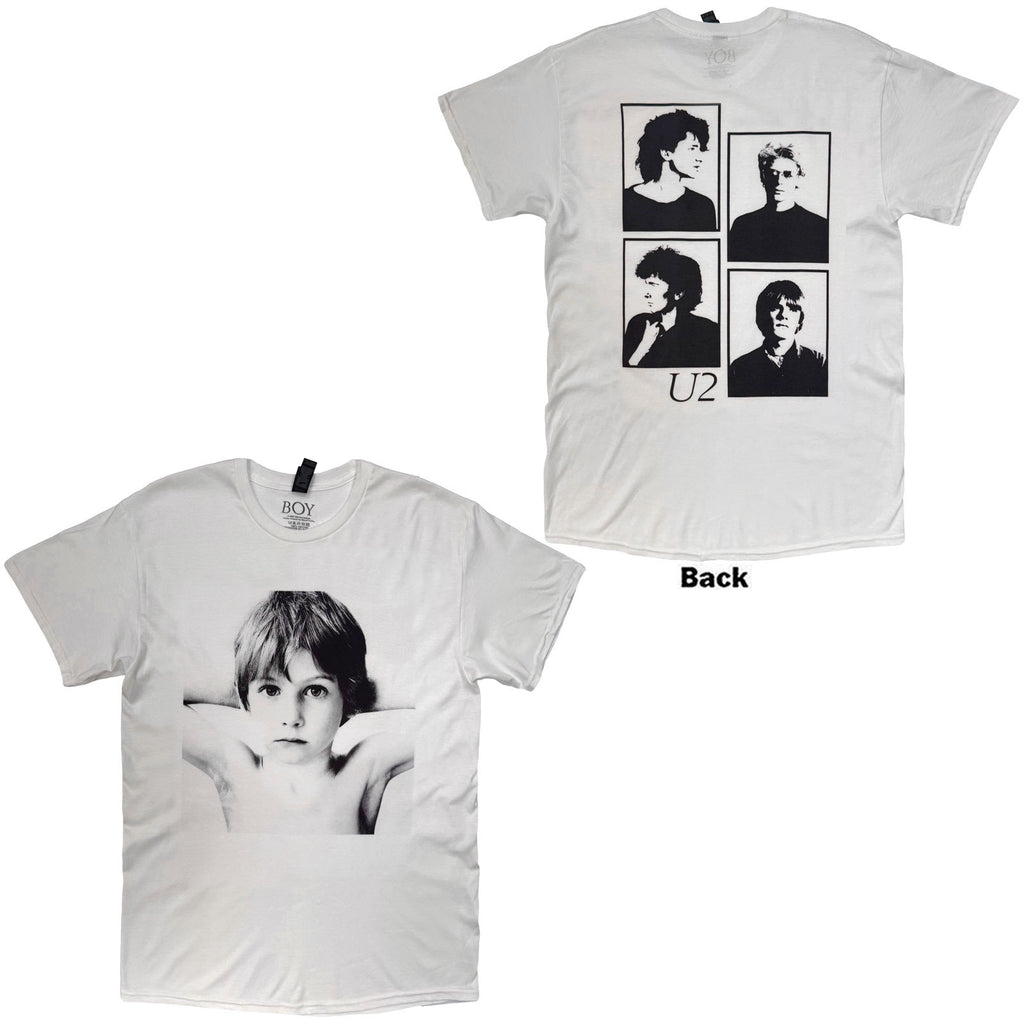 U2 Unisex T-Shirt: Boy (White) (Back Print)