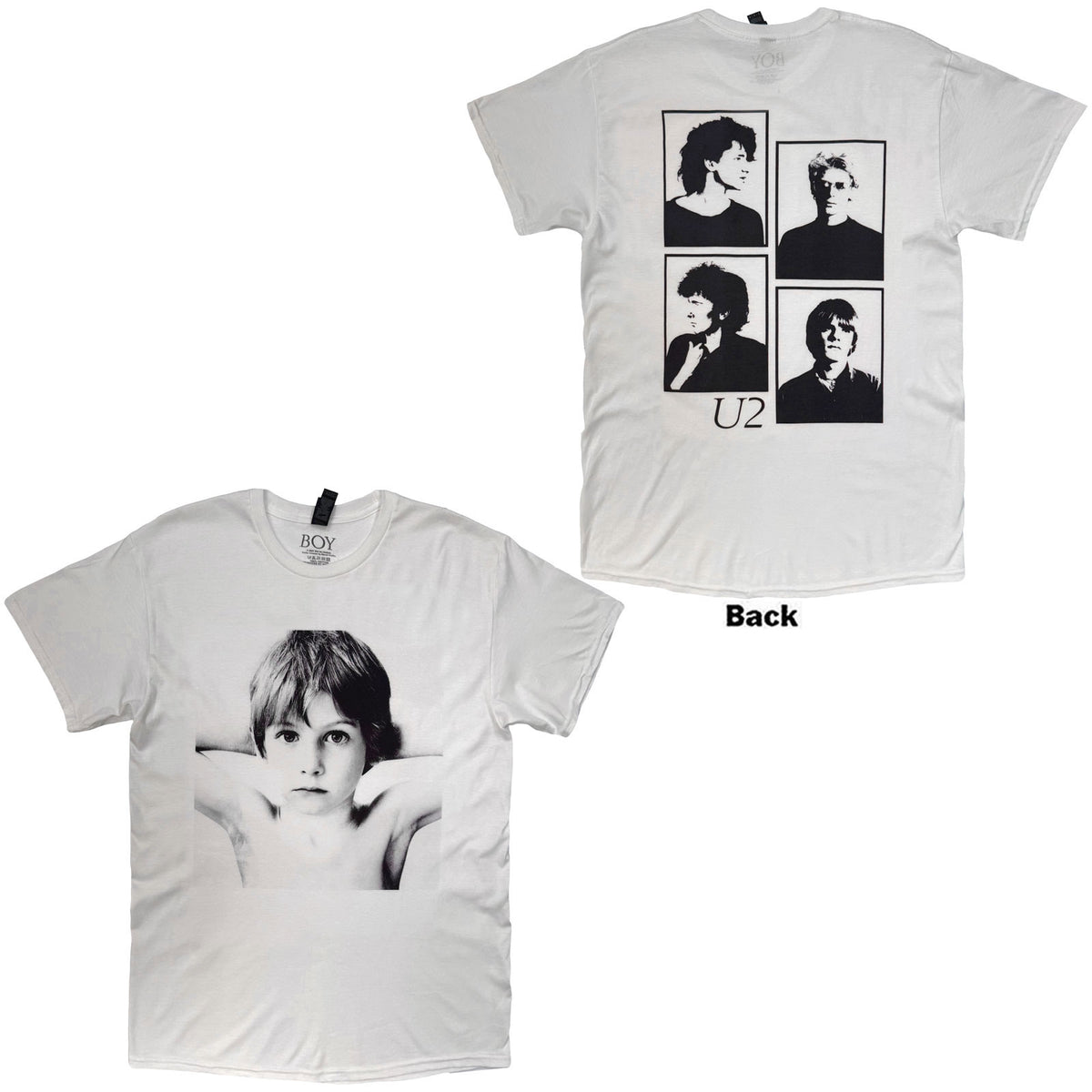 U2 Unisex T-Shirt: Boy (White) (Back Print)