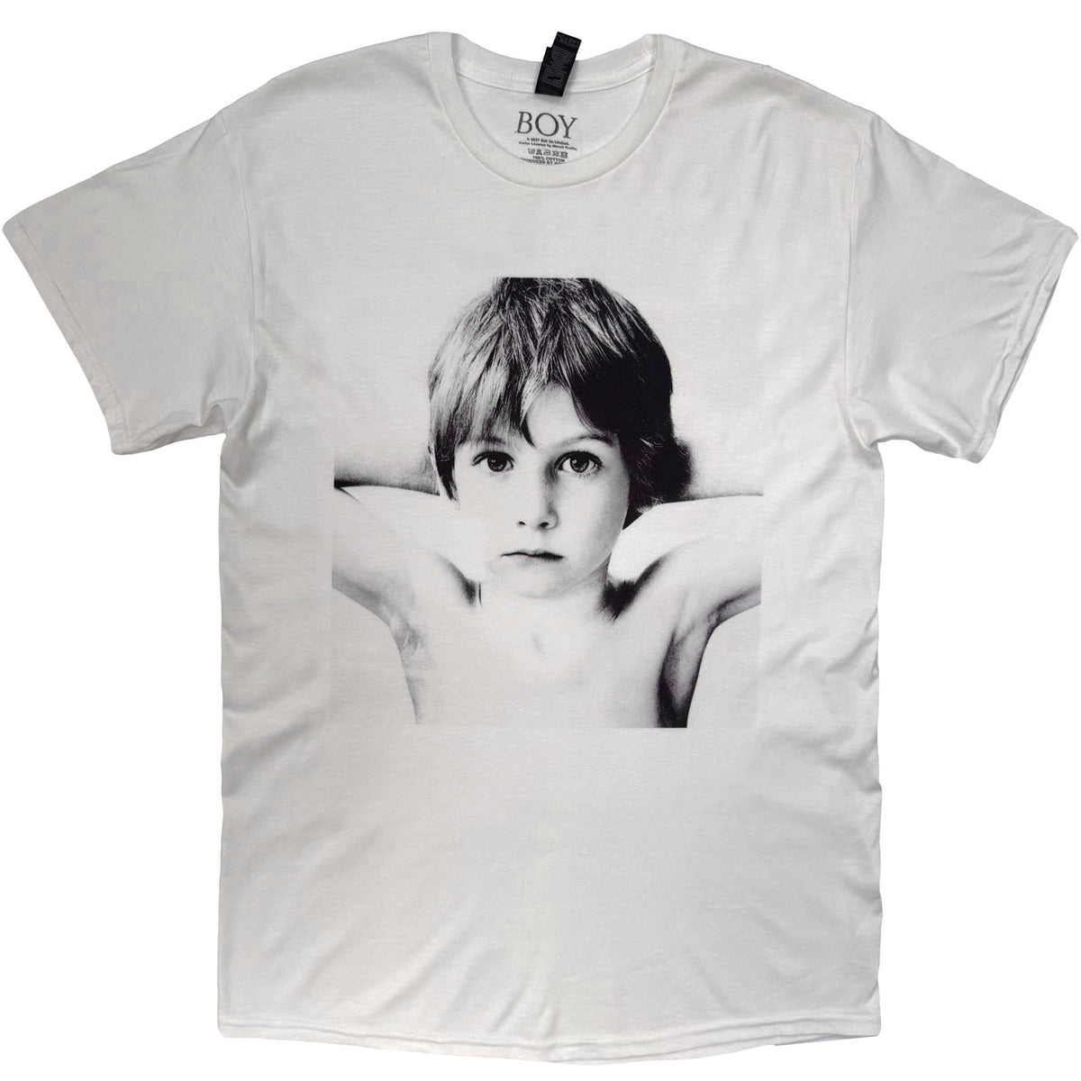 U2 Unisex T-Shirt: Boy (White) (Back Print)