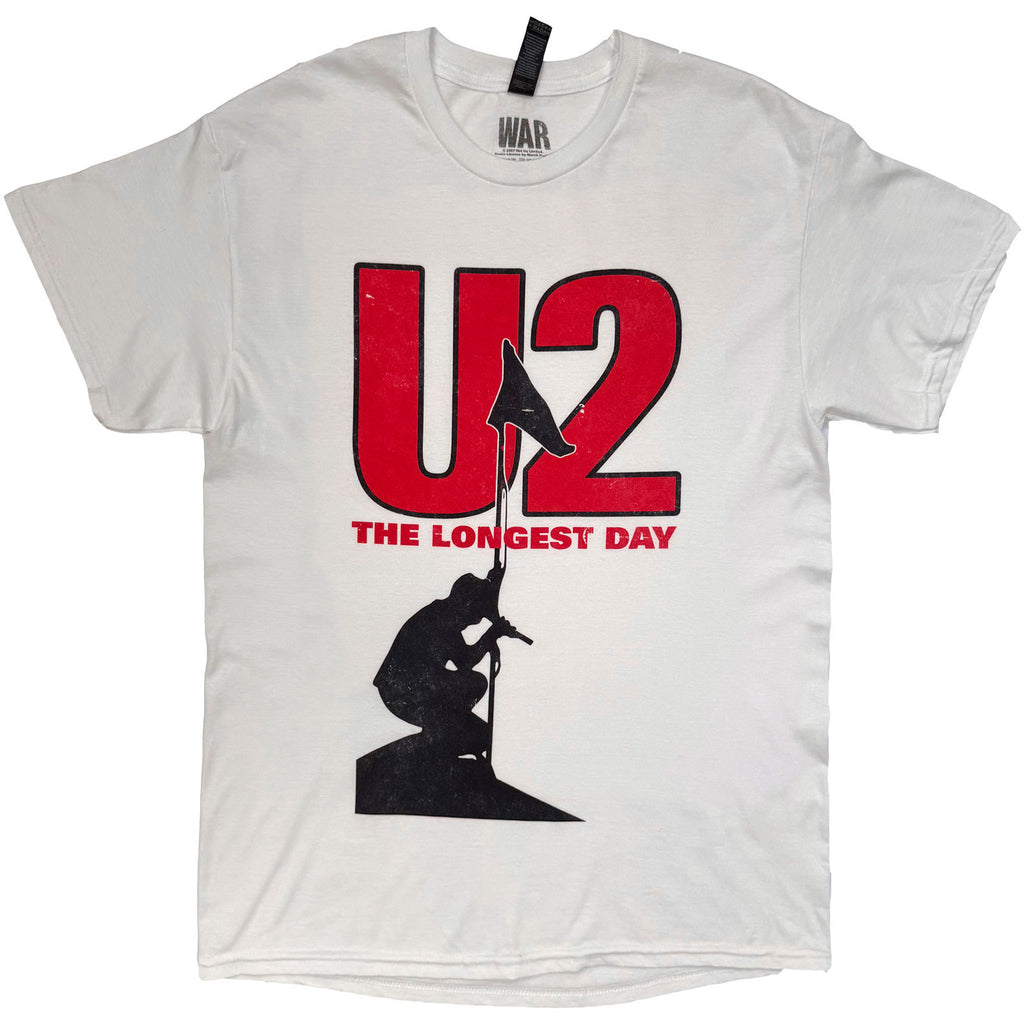U2 Unisex T-Shirt: The Longest Day (White) (Back Print)