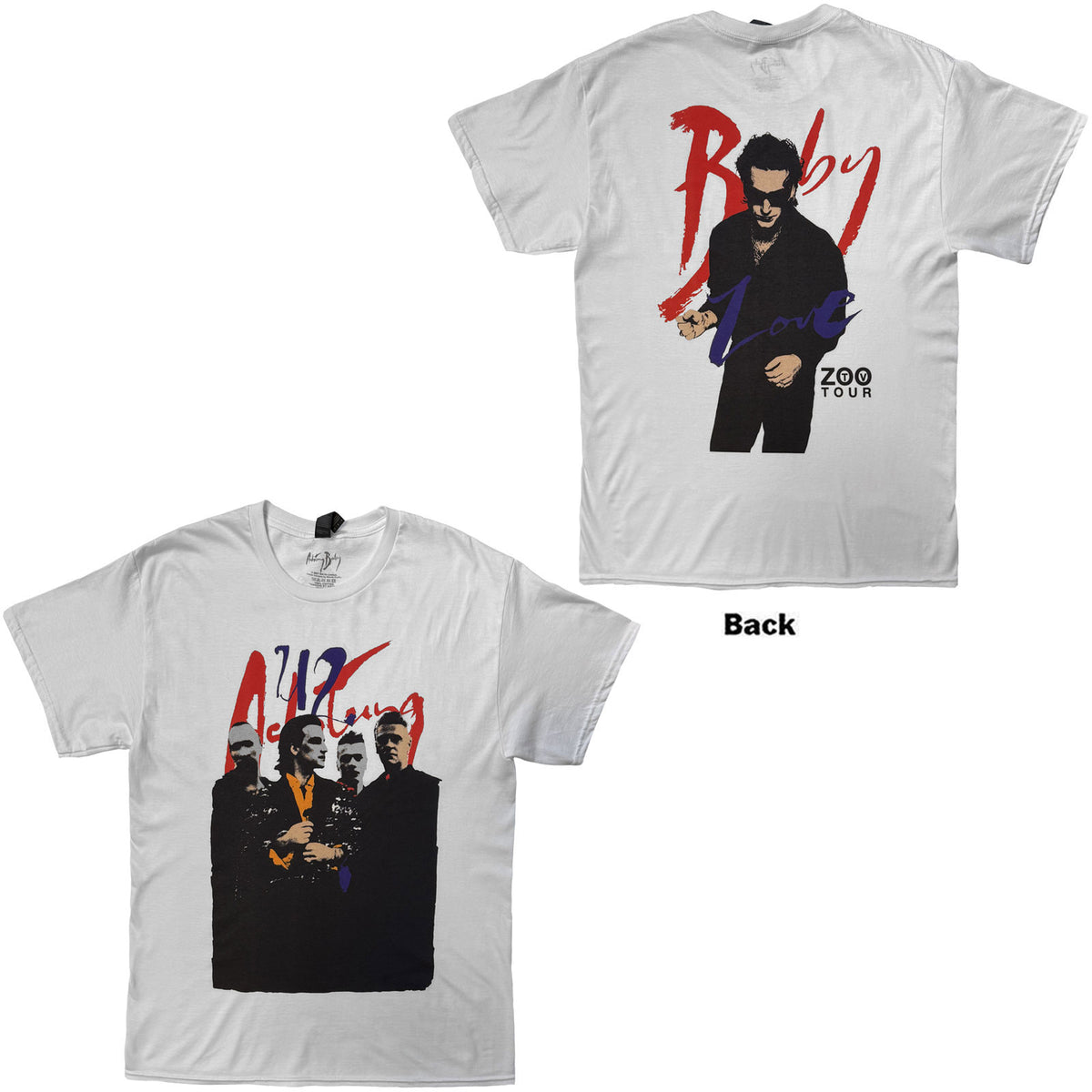 U2 Unisex T-Shirt: Achtung Baby Zoo TV Tour (White) (Back Print)