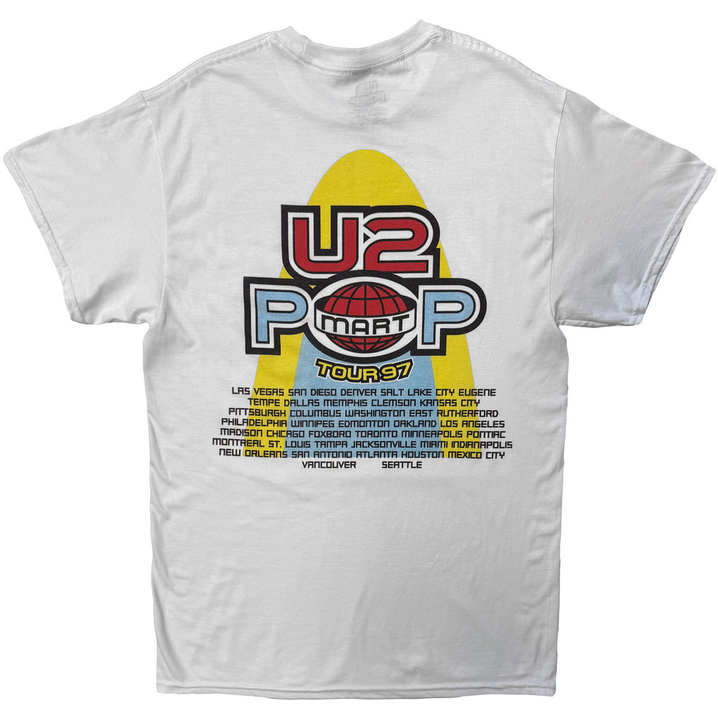 U2 Unisex T-Shirt: PopMart US Tour '97 (White) (Back Print)