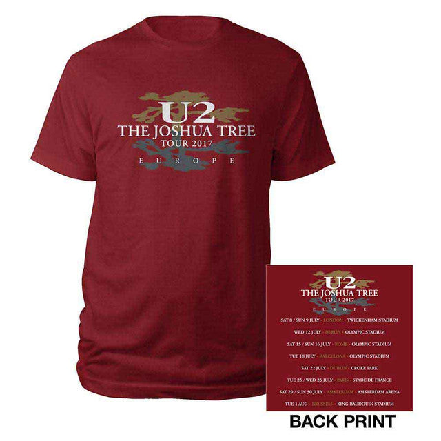 U2: Joshua Tree 2017 Unisex T-Shirt (Red) (Back Print & Ex-Tour)