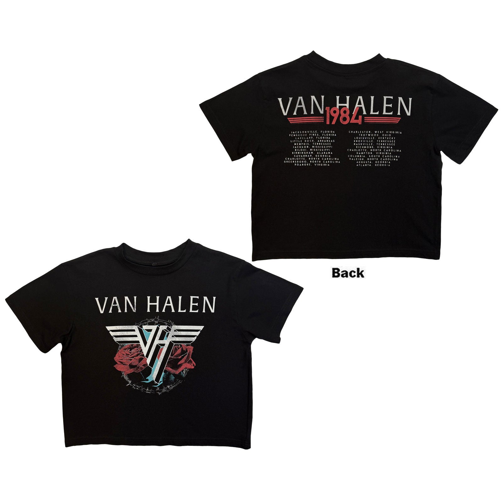Van Halen Ladies Crop Top: '84 Tour (Black) (Back Print)