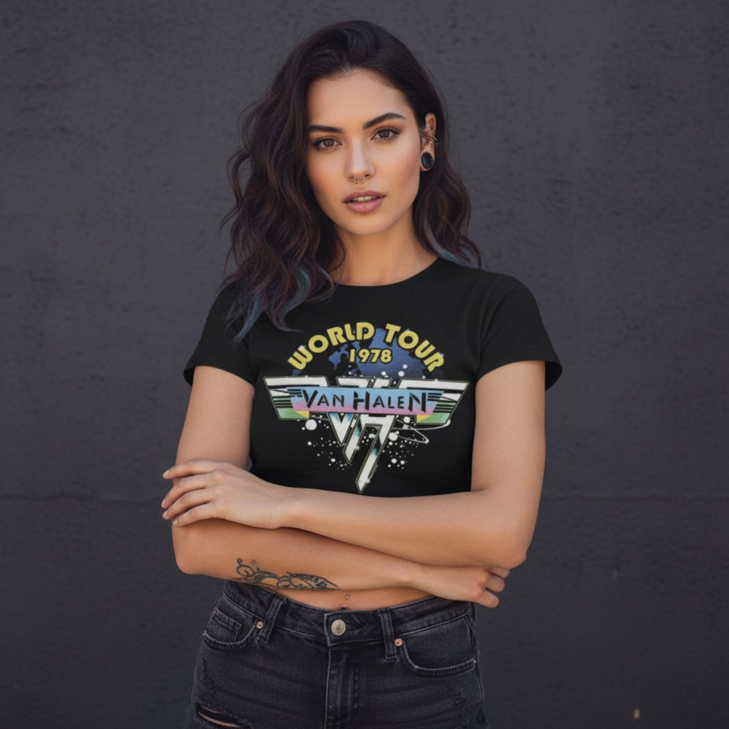 Van Halen Ladies Crop Top: World Tour '78 (Black)