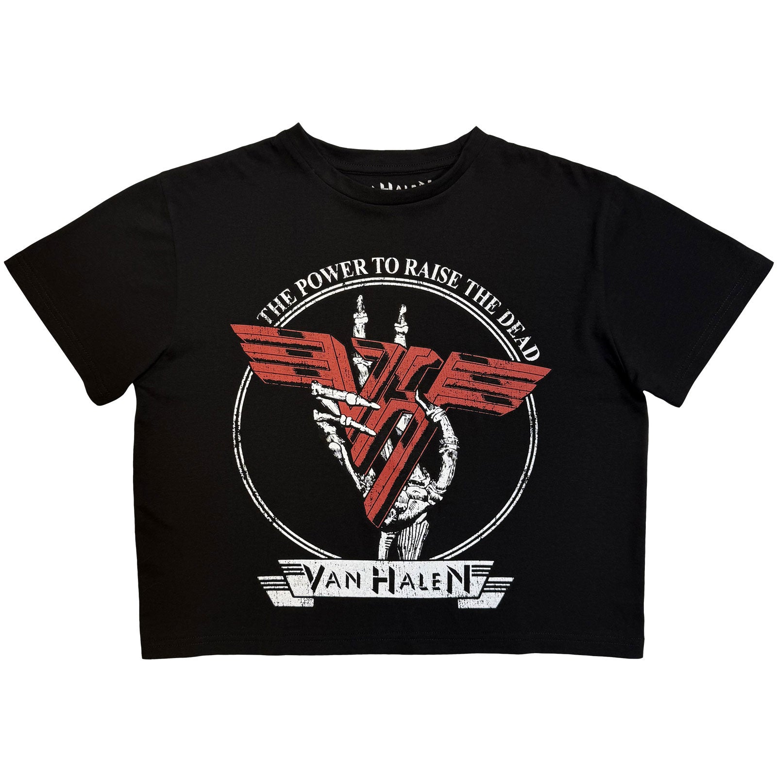 Van Halen Ladies Crop Top: The Power To Raise The Dead (Black) (Back Print)