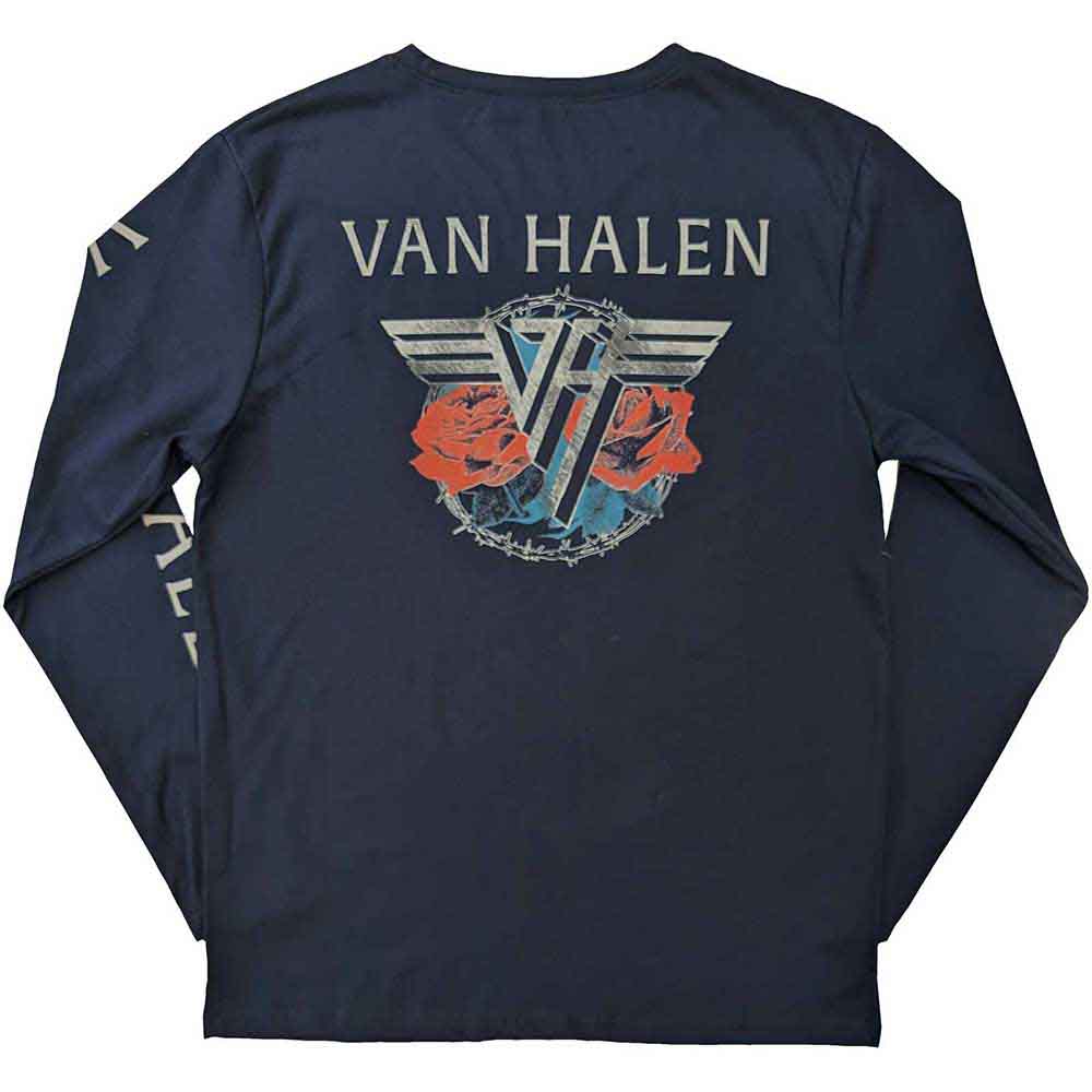 Van Halen Unisex Long Sleeve T-Shirt: 84 Tour (Navy Blue) (Back & Sleeve Print)