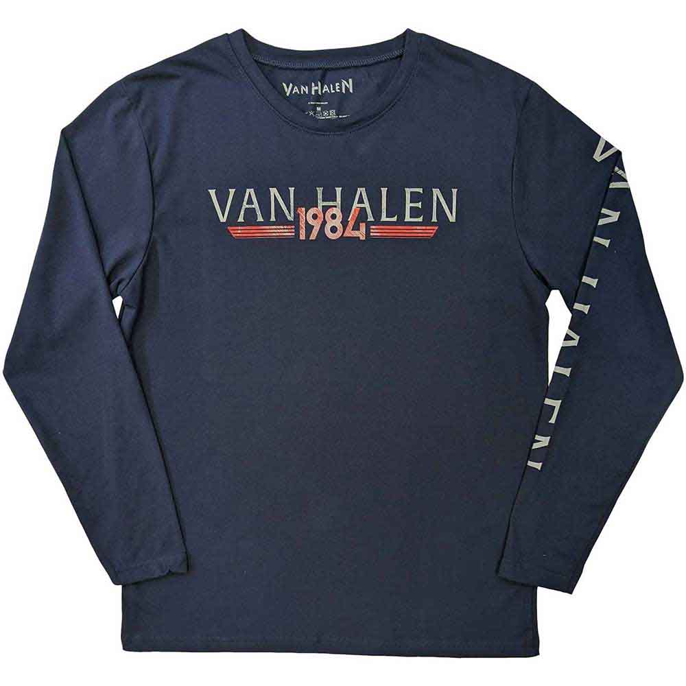 Van Halen Unisex Long Sleeve T-Shirt: 84 Tour (Navy Blue) (Back & Sleeve Print)