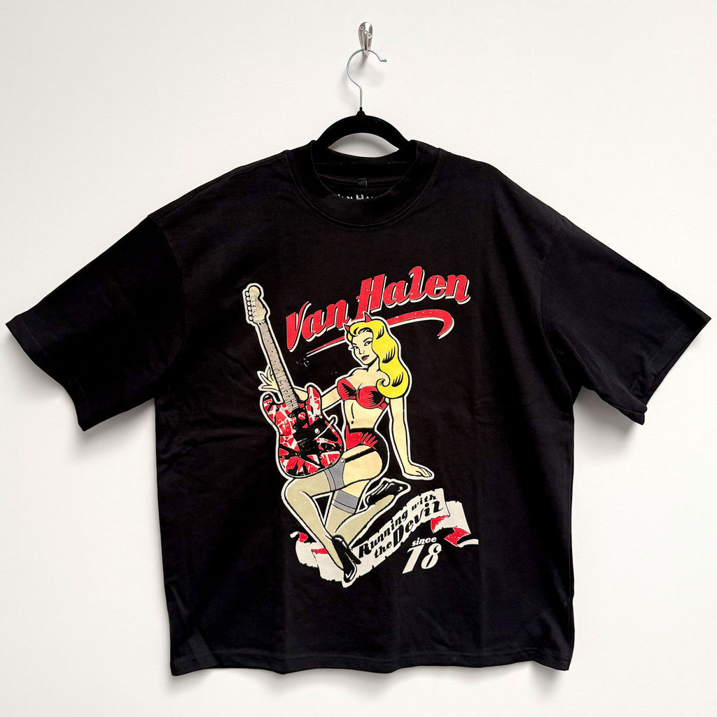 Van Halen Unisex Oversized Boxy T-Shirt: Running With The Devil (Black)