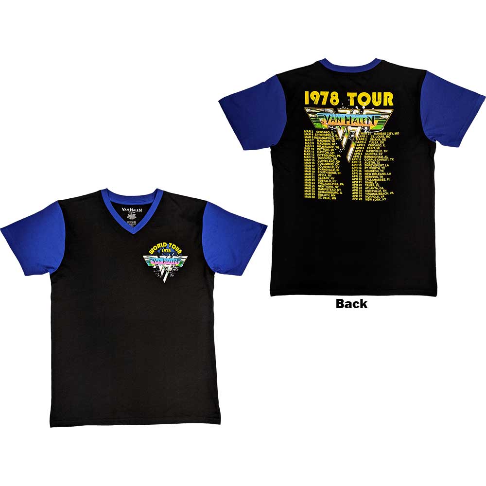 Van Halen Unisex Raglan T-Shirt: 1978 Tour Dates (Black & Purple) (Back Print)