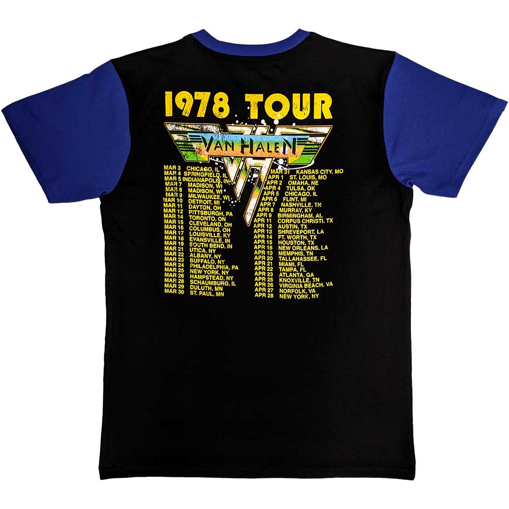 Van Halen Unisex Raglan T-Shirt: 1978 Tour Dates (Black & Purple) (Back Print)