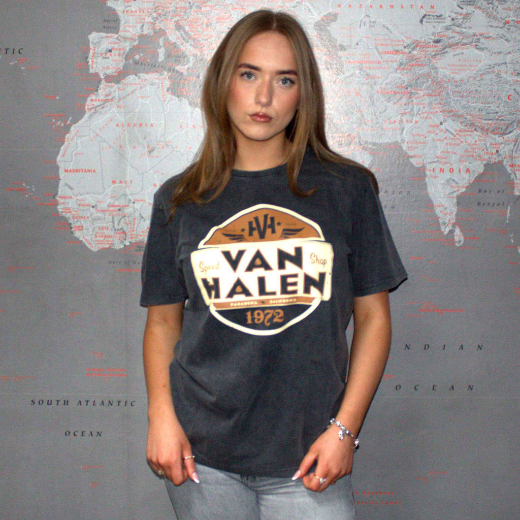 Van Halen Unisex Stone Wash T-Shirt: Speed Shop (Charcoal Grey)