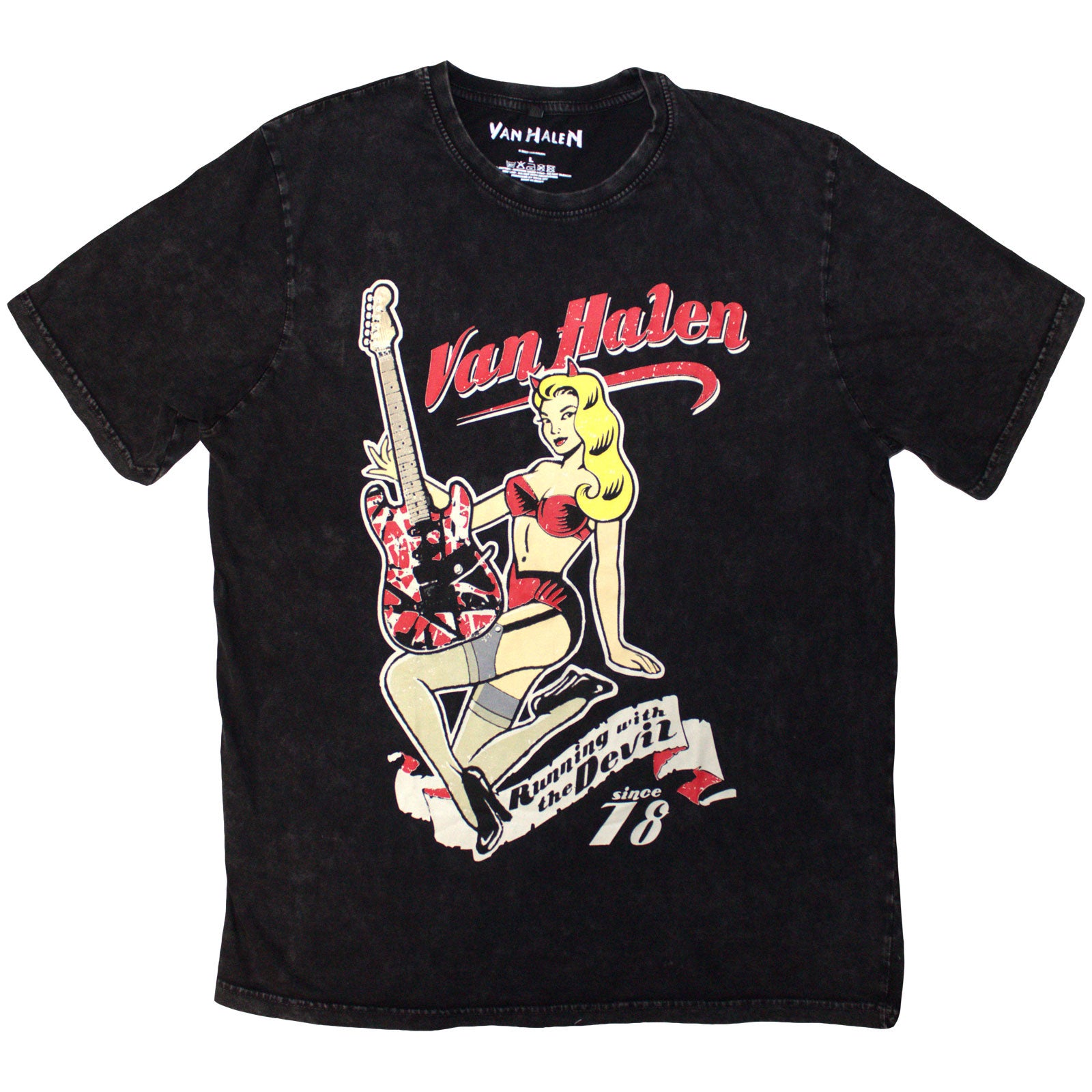 Van Halen Unisex Stone Wash T-Shirt: Running With The Devil (Black)
