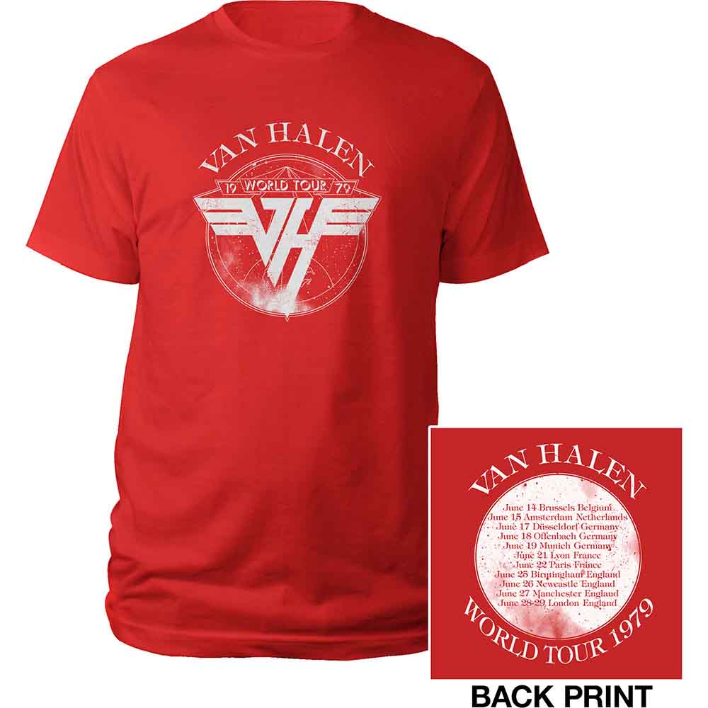 Van Halen Unisex T-Shirt: 1979 Tour (Red) (Back Print)