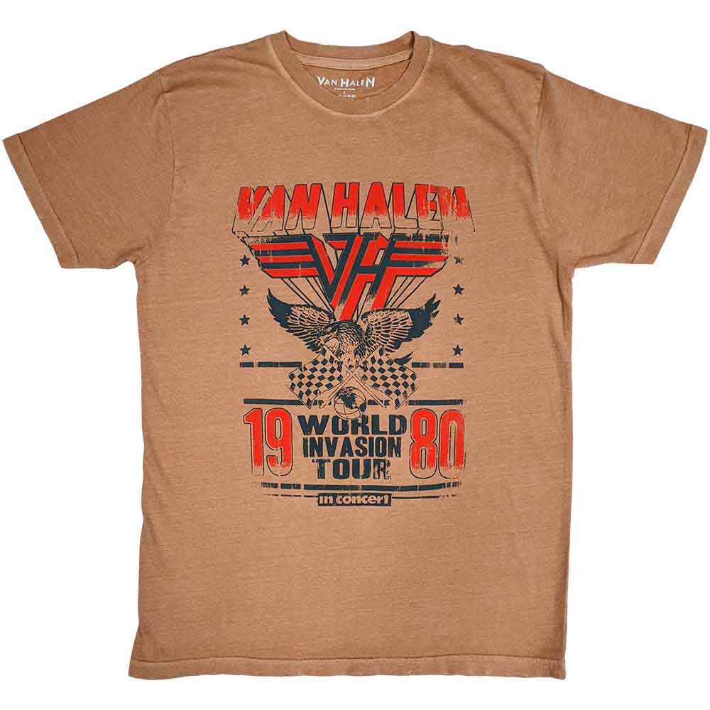 Van Halen Unisex Distressed T-Shirt: World Invasion (Pink)