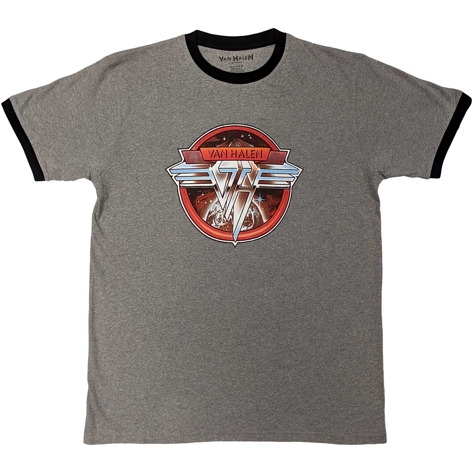 Van Halen Unisex Ringer T-Shirt: Circle Logo (Grey & Black)