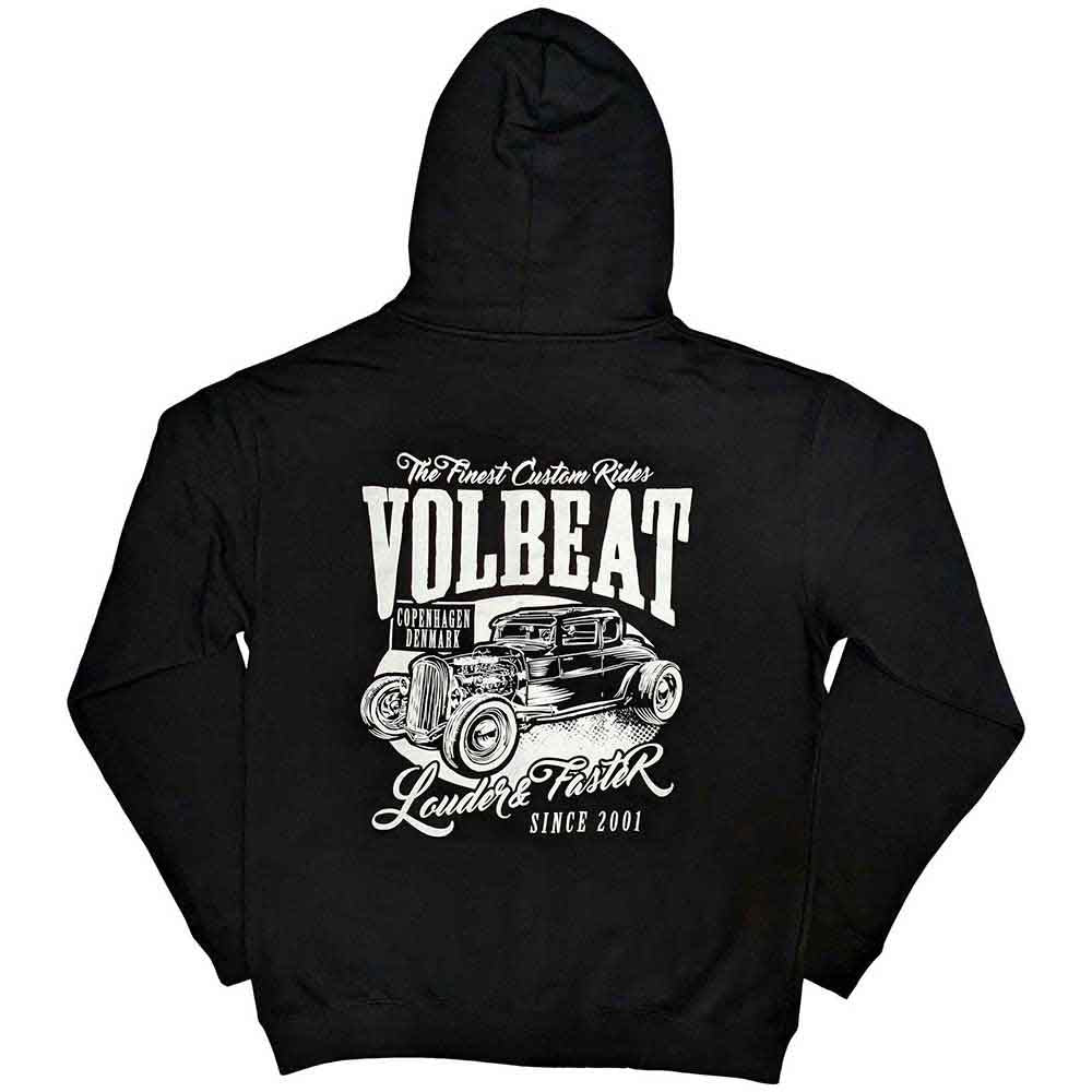 Volbeat Unisex Zipped Hoodie: Louder and Faster (Black) (Back Print)