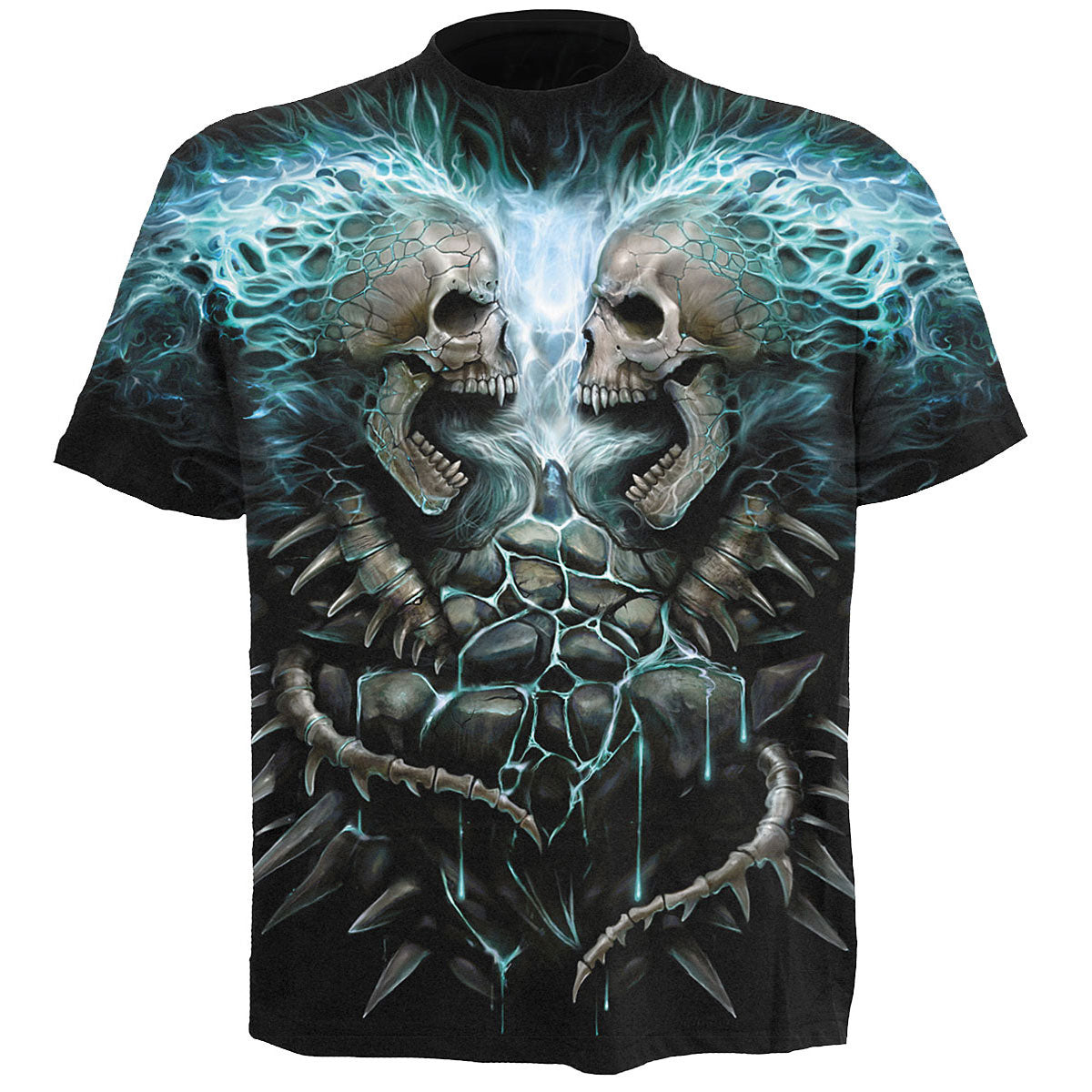 Spiral Unisex T-Shirt: Flaming Spine (Black) (All Over Print)